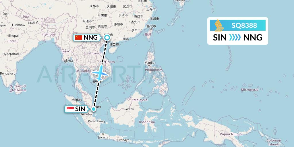 SQ8388 Singapore Airlines Flight Map: Singapore to Nanning