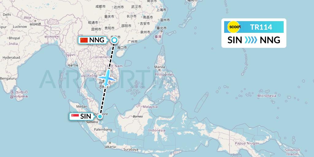 TR114 Tigerair Flight Map: Singapore to Nanning