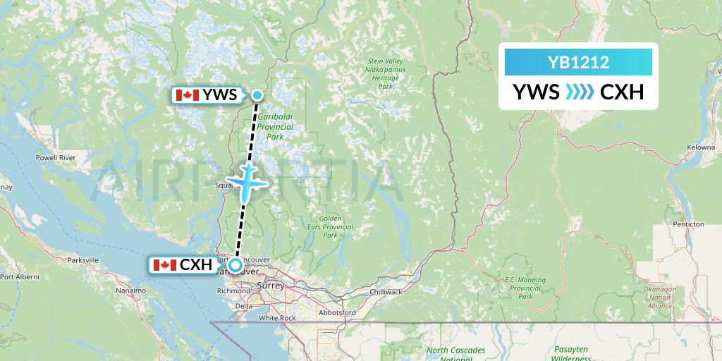 YB1212 Harbour Air Seaplanes Flight Map: Whistler to Vancouver