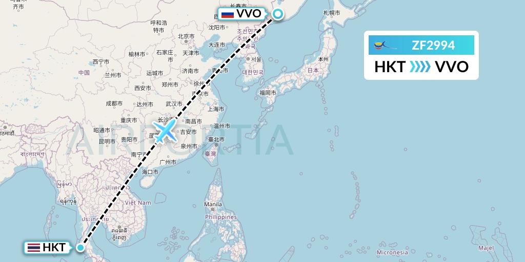 ZF2994 Azur Air Flight Map: Phuket to Vladivostok