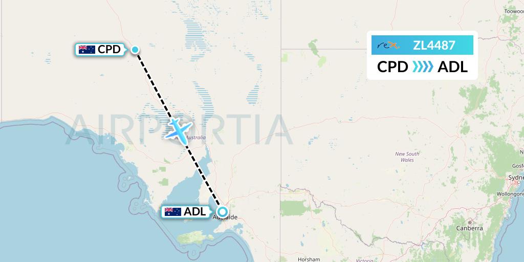 ZL4487 Regional Express Flight Map: Coober Pedy to Adelaide