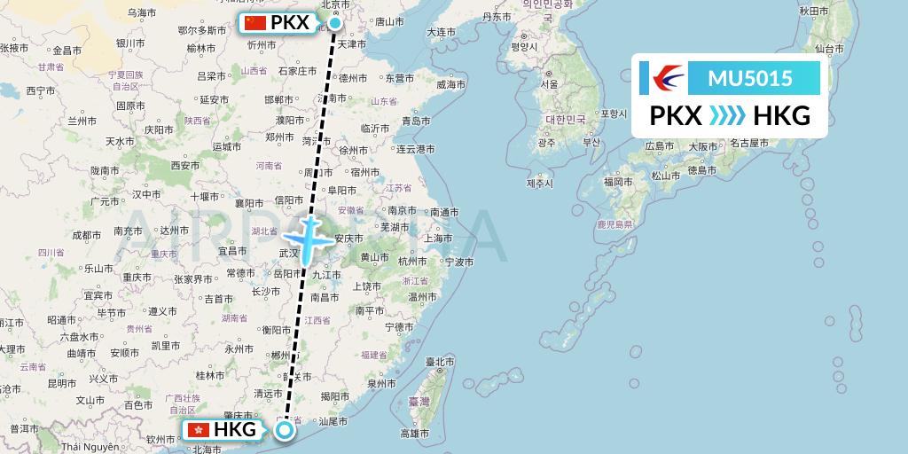 MU5015 China Eastern Airlines Flight Map: Beijing to Hong Kong