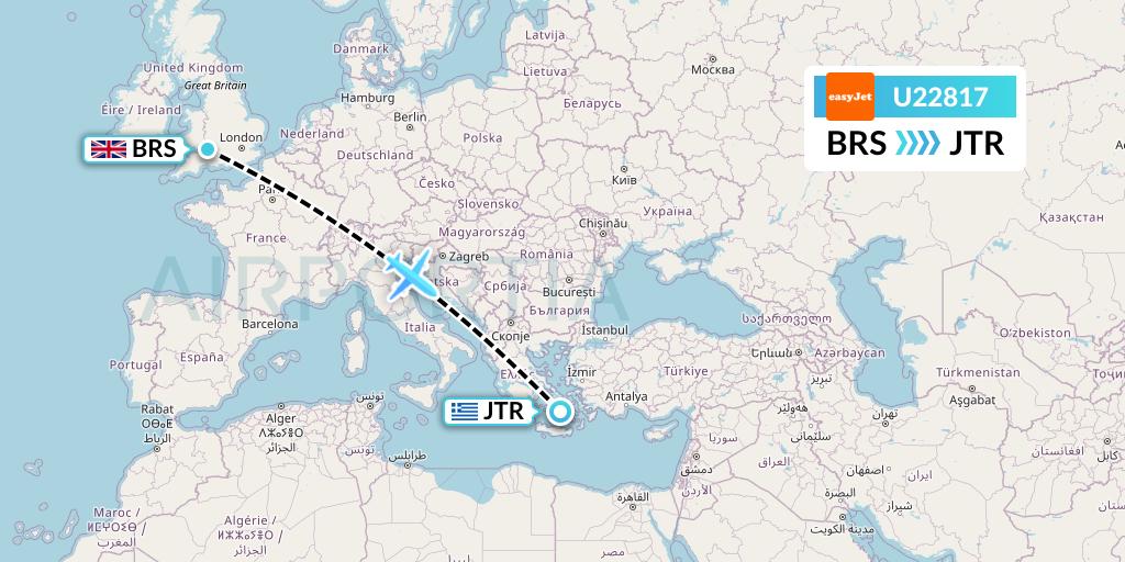U22817 EasyJet Flight Map: Bristol to Santorini
