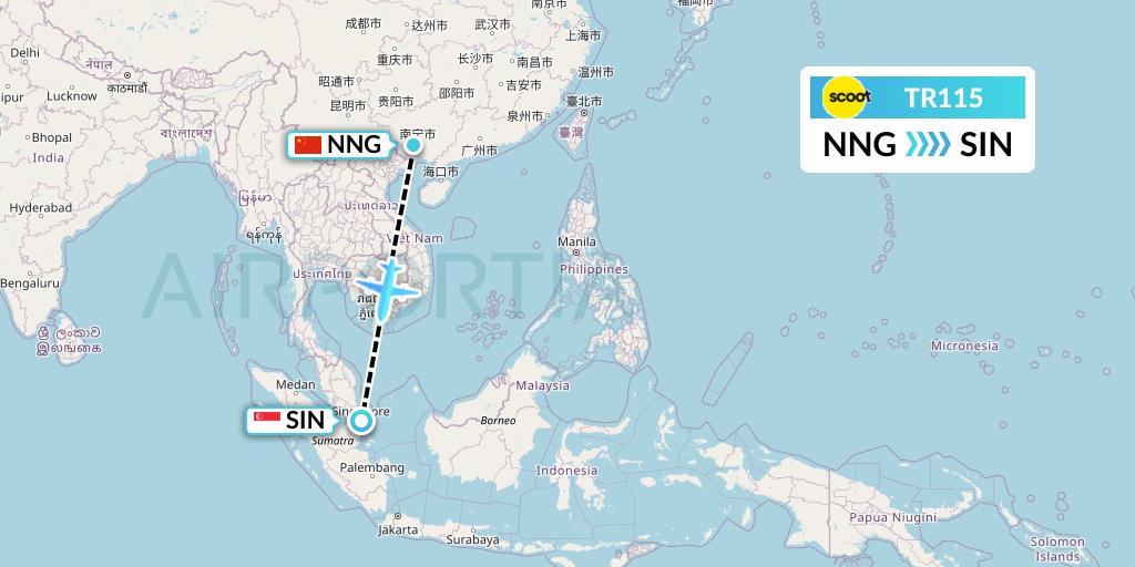 TR115 Tigerair Flight Map: Nanning to Singapore