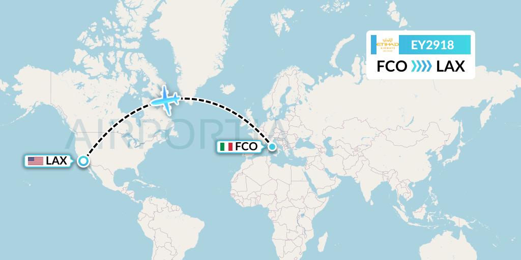 EY2918 Etihad Airways Flight Map: Rome to Los Angeles
