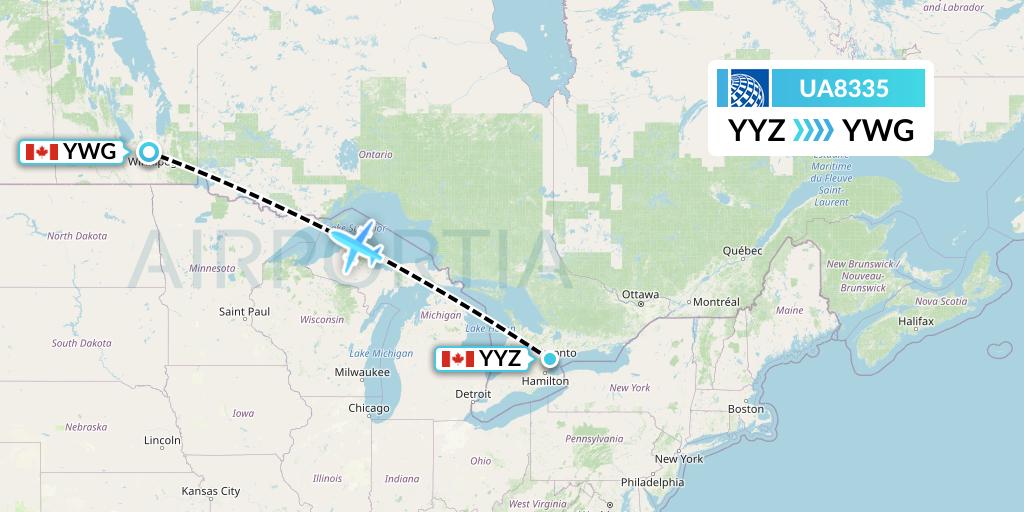 UA8335 United Airlines Flight Map: Toronto to Winnipeg