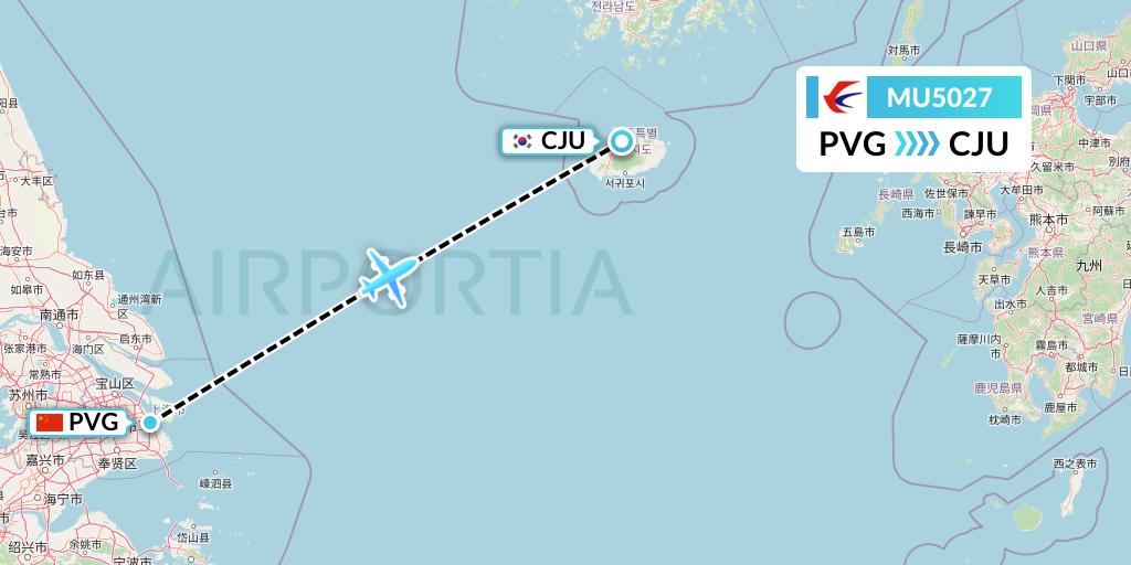 MU5027 China Eastern Airlines Flight Map: Shanghai to Jeju