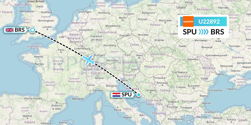 U22892 EasyJet Flight Map: Split to Bristol