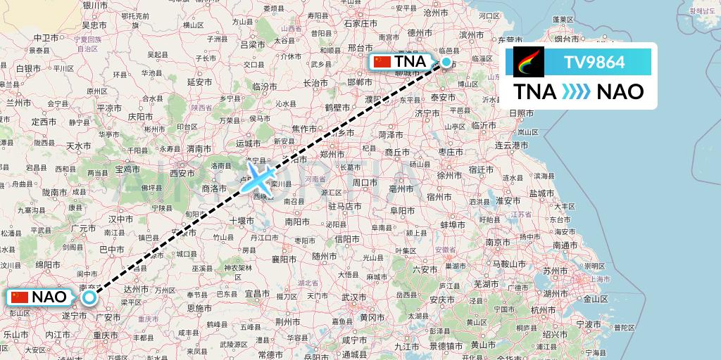 TV9864 Tibet Airlines Flight Map: Jinan to Nanchong