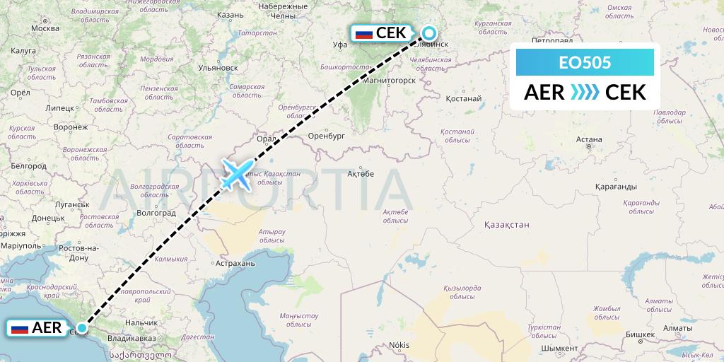 EO505 Pegas Fly Flight Map: Sochi to Chelyabinsk