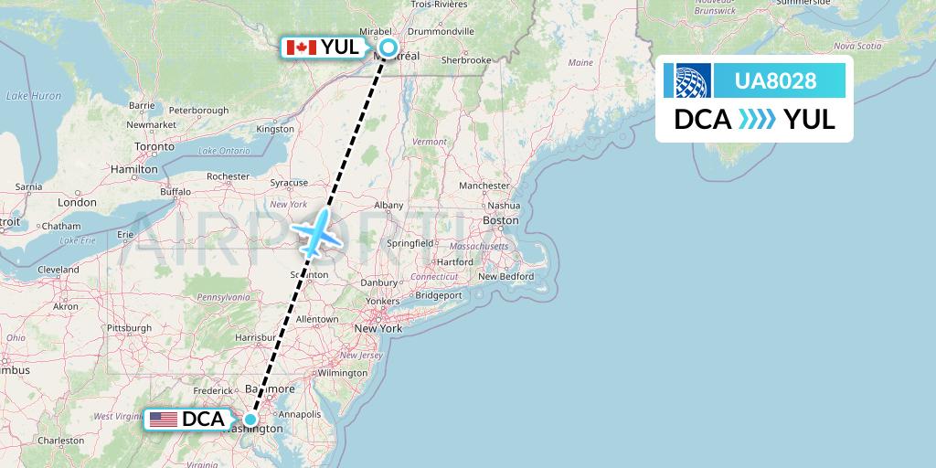 UA8028 United Airlines Flight Map: Washington to Montreal