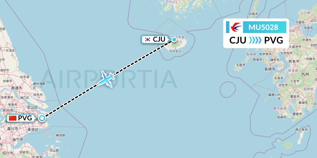 MU5028 China Eastern Airlines Flight Map: Jeju to Shanghai