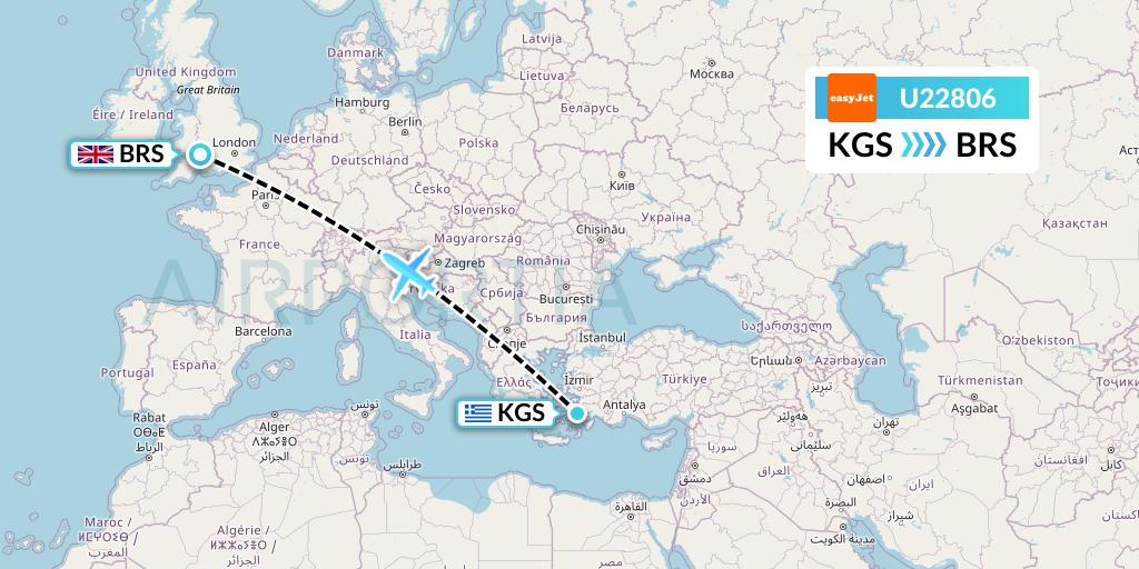 U22806 EasyJet Flight Map: Kos to Bristol