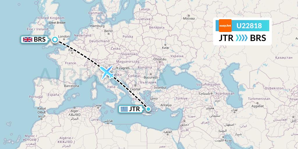 U22818 EasyJet Flight Map: Santorini to Bristol