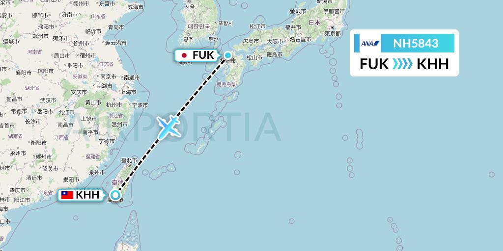 NH5843 All Nippon Airways Flight Map: Fukuoka to Kaohsiung