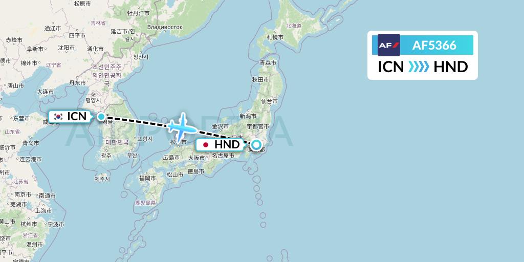 AF5366 Air France Flight Map: Seoul to Tokyo
