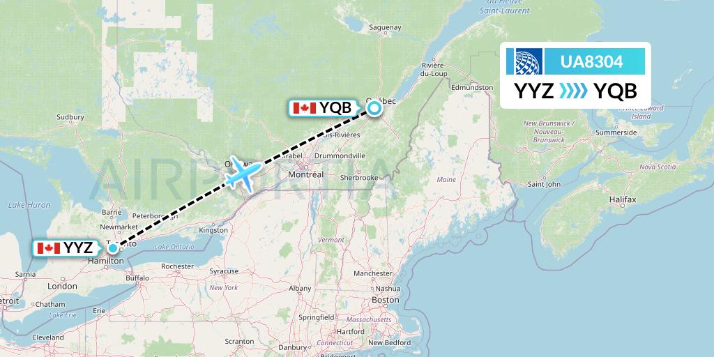 UA8304 United Airlines Flight Map: Toronto to Quebec