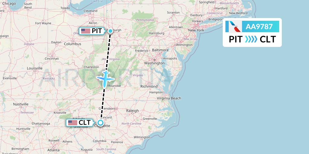 AA9787 American Airlines Flight Map: Pittsburgh to Charlotte
