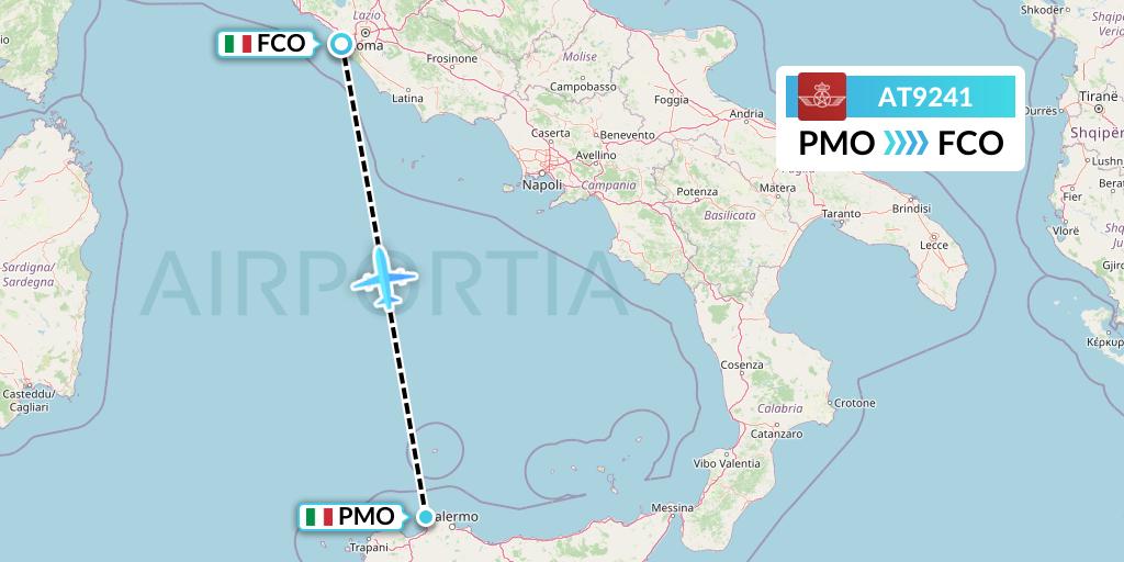 AT9241 Royal Air Maroc Flight Map: Palermo to Rome