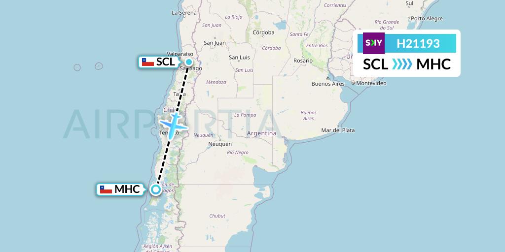 H21193 Sky Airline Flight Map: Santiago to Castro
