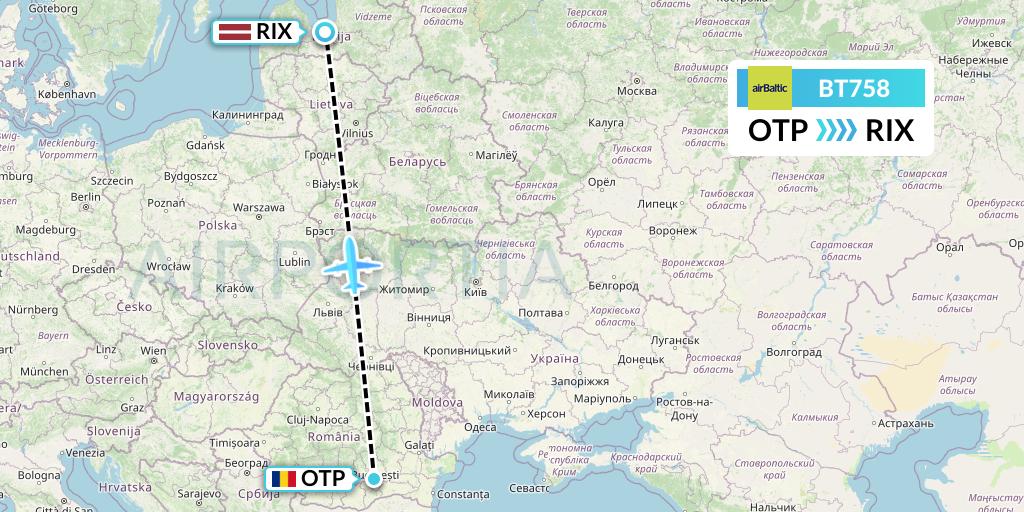 BT758 Air Baltic Flight Map: Bucharest to Riga