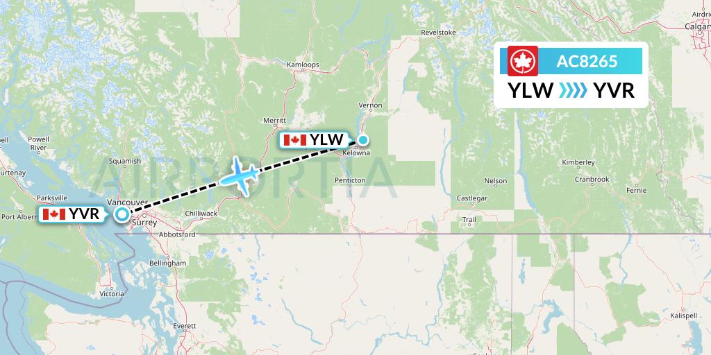 AC8265 Air Canada Flight Map: Kelowna to Vancouver