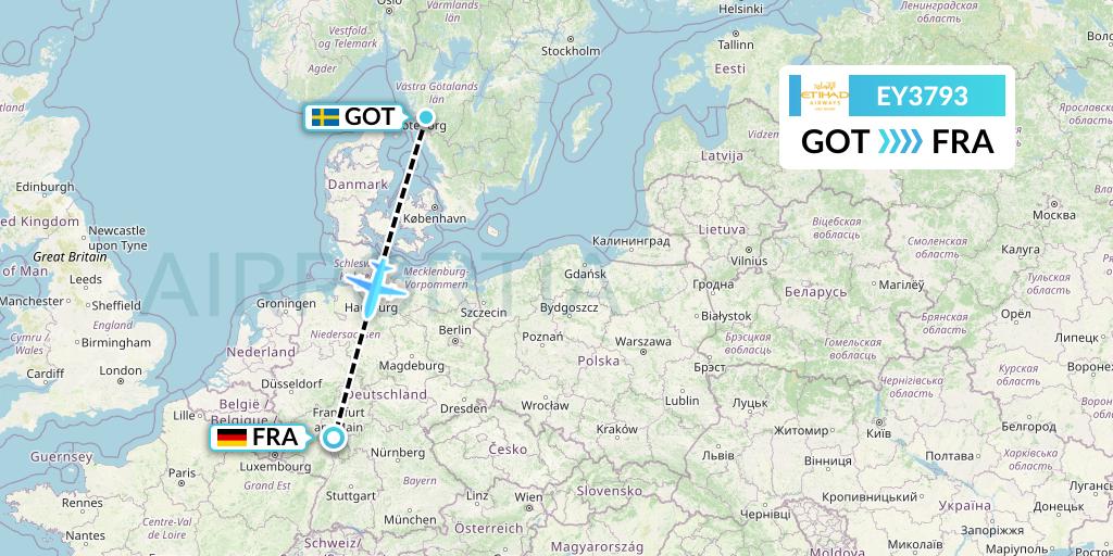 EY3793 Etihad Airways Flight Map: Gothenburg to Frankfurt