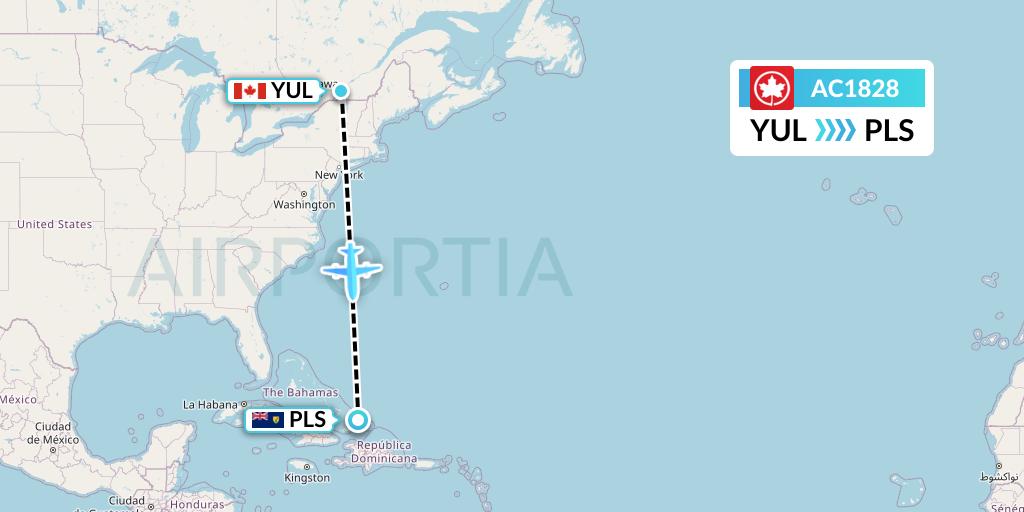 AC1828 Air Canada Flight Map: Montreal to Providenciales