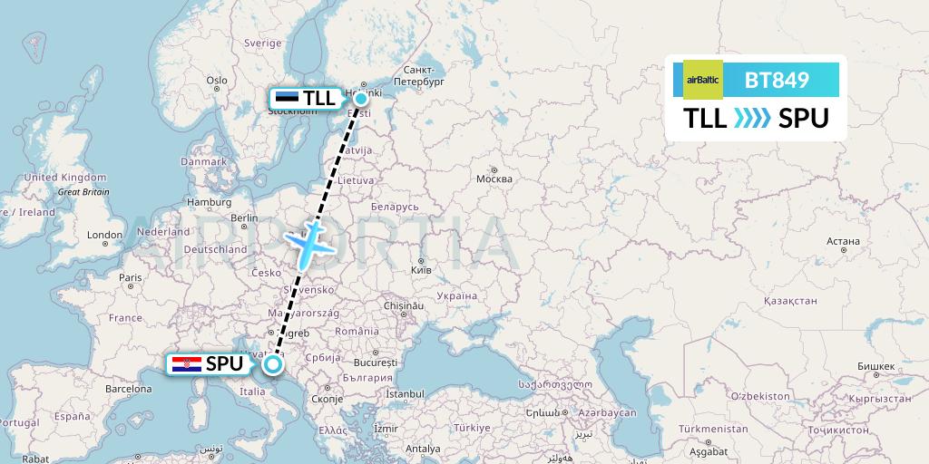 BT849 Air Baltic Flight Map: Tallinn to Split