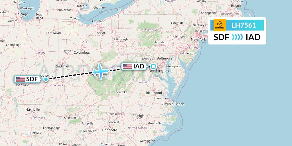 LH7561 Lufthansa Flight Map: Louisville to Washington