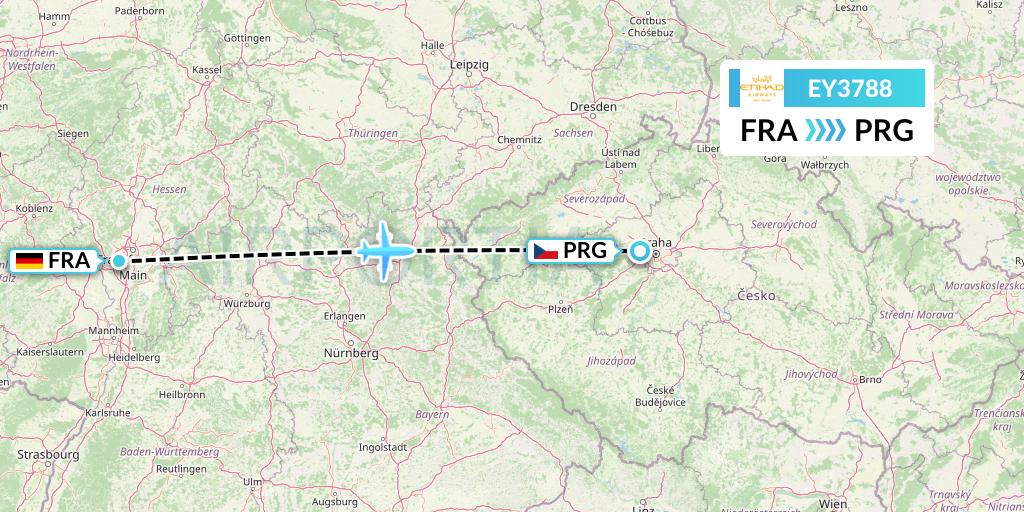 EY3788 Etihad Airways Flight Map: Frankfurt to Prague