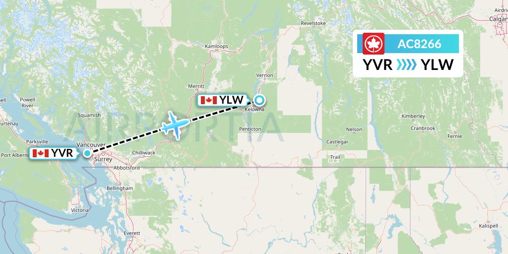 AC8266 Air Canada Flight Map: Vancouver to Kelowna