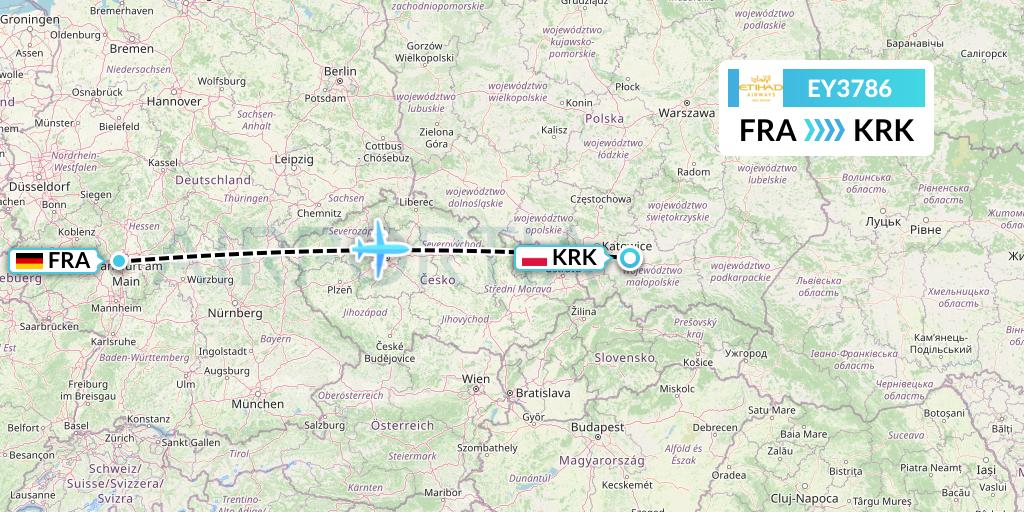 EY3786 Etihad Airways Flight Map: Frankfurt to Krakow