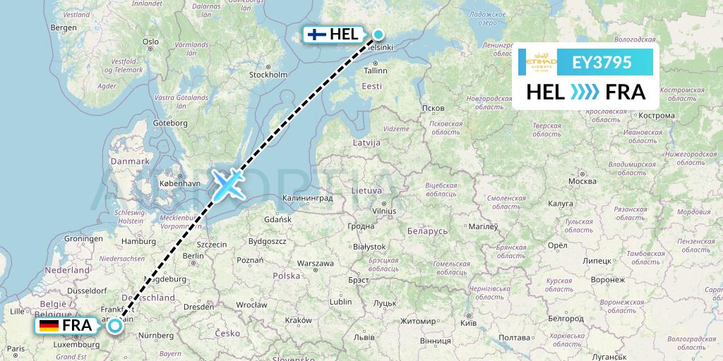 EY3795 Etihad Airways Flight Map: Helsinki to Frankfurt
