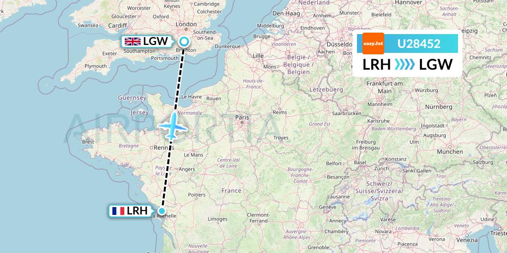 U28452 EasyJet Flight Map: La Rochelle to London