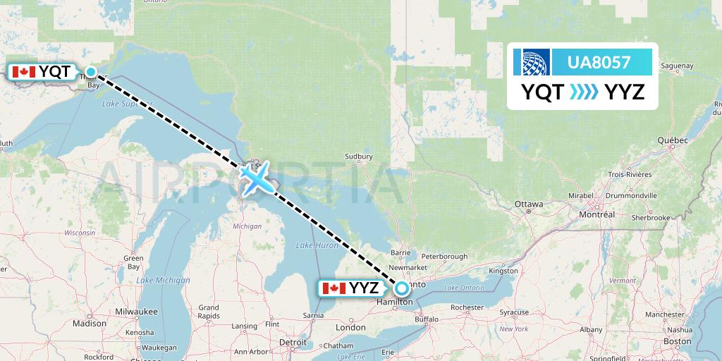 UA8057 United Airlines Flight Map: Thunder Bay to Toronto