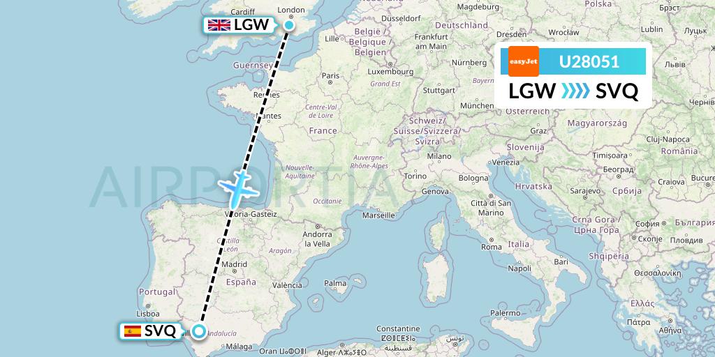 U28051 EasyJet Flight Map: London to Seville