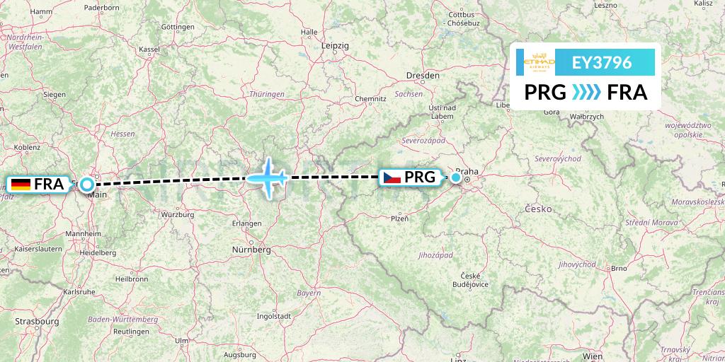 EY3796 Etihad Airways Flight Map: Prague to Frankfurt