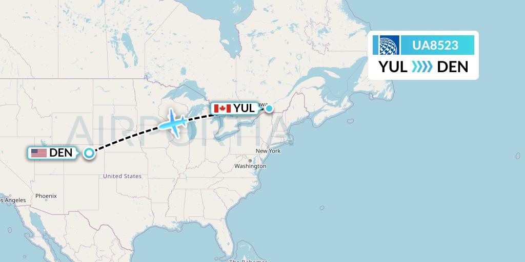 UA8523 United Airlines Flight Map: Montreal to Denver
