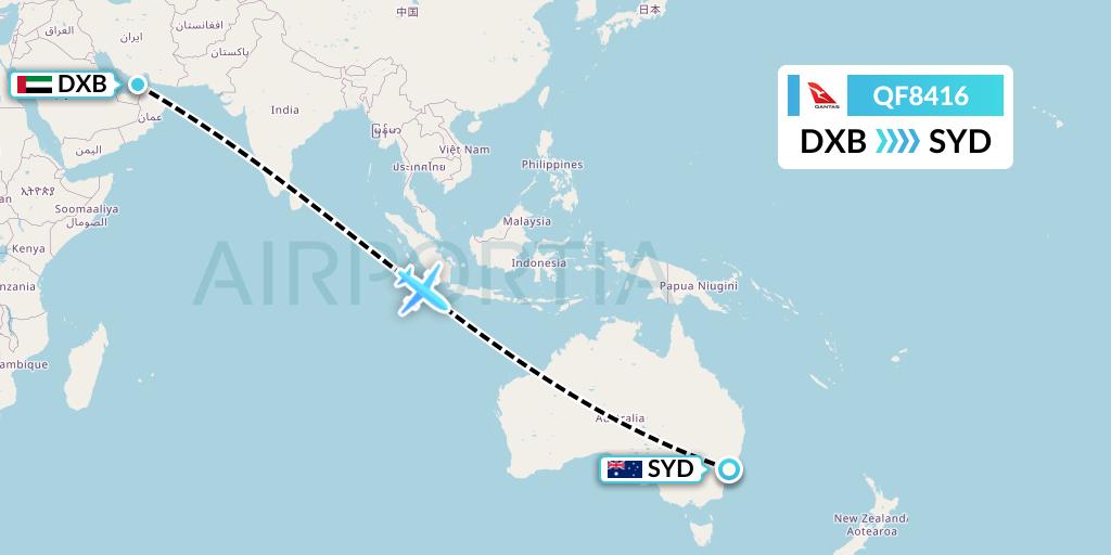 QF8416 Qantas Flight Map: Dubai to Sydney