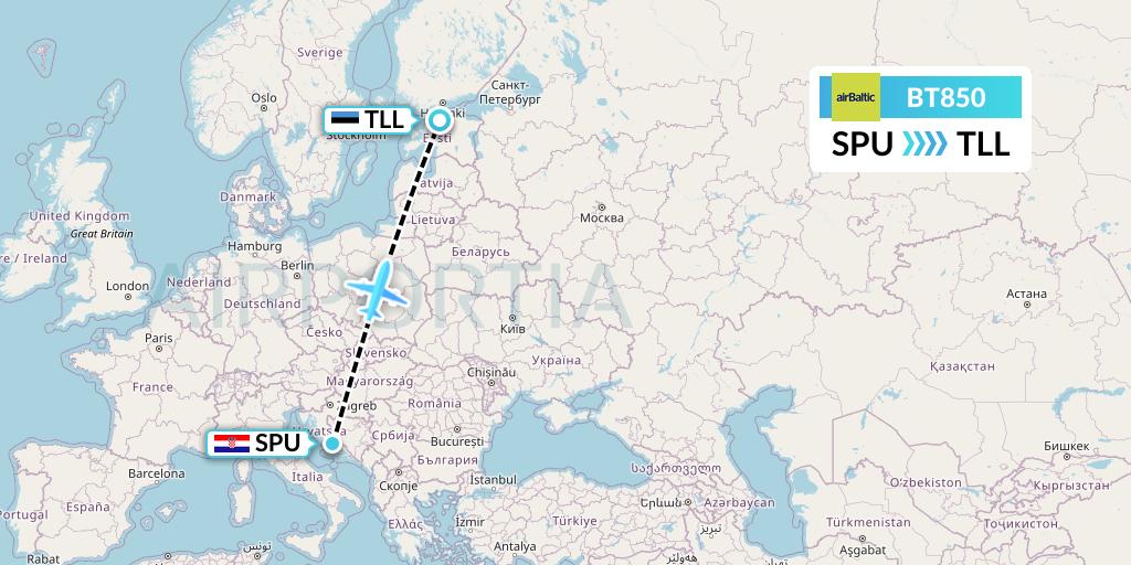 BT850 Air Baltic Flight Map: Split to Tallinn