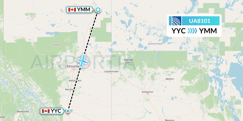 UA8101 United Airlines Flight Map: Calgary to Fort McMurray