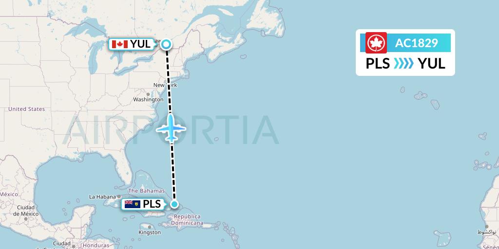 AC1829 Air Canada Flight Map: Providenciales to Montreal