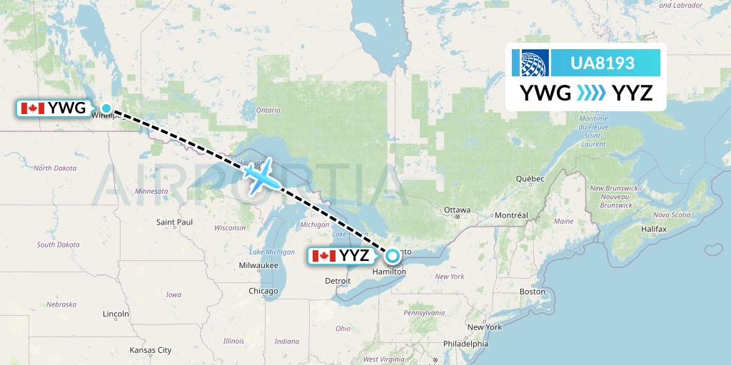 UA8193 United Airlines Flight Map: Winnipeg to Toronto