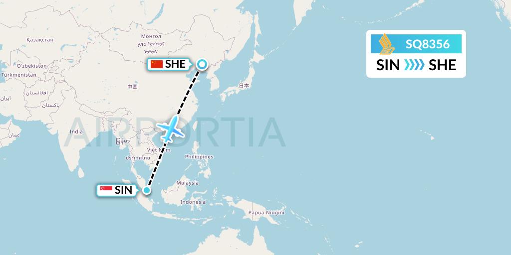 SQ8356 Singapore Airlines Flight Map: Singapore to Shenyang