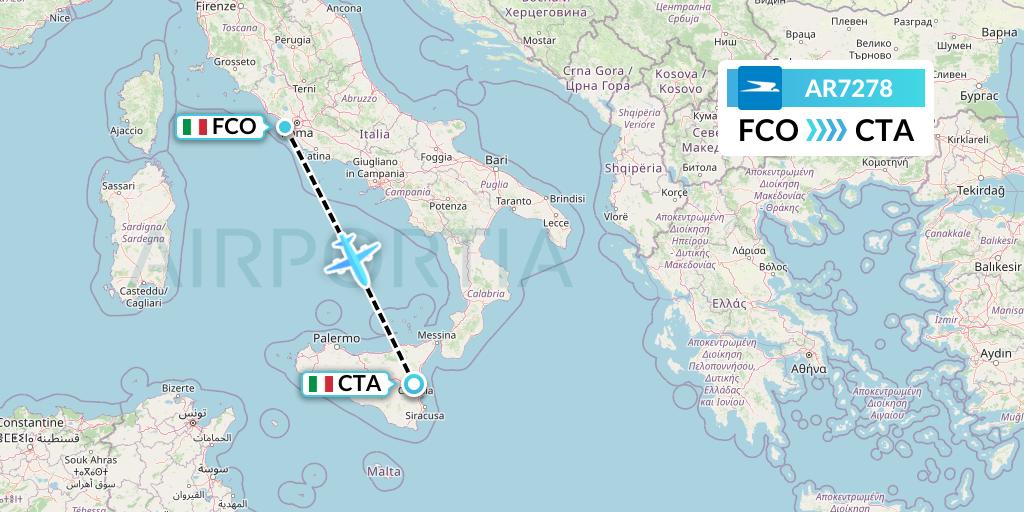 AR7278 Aerolineas Argentinas Flight Map: Rome to Catania