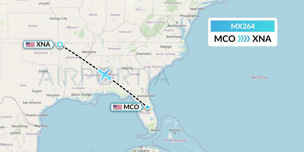 MX264 Breeze Airways Flight Map: Orlando to Bentonville