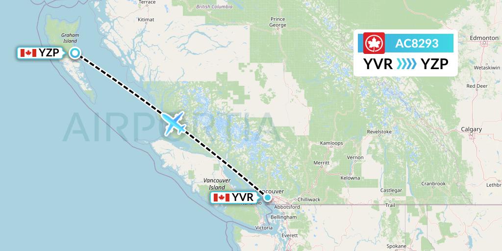AC8293 Air Canada Flight Map: Vancouver to Sandspit
