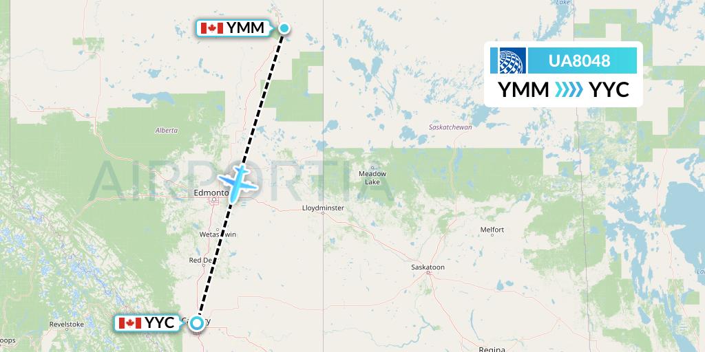 UA8048 United Airlines Flight Map: Fort McMurray to Calgary
