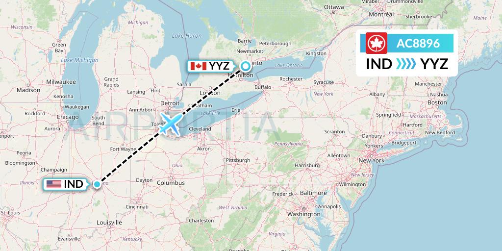 AC8896 Air Canada Flight Map: Indianapolis to Toronto